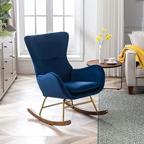 DM Furniture Sherpa Rocking Accent Chair Upholstered Nursery Glider Rocker For Baby Nursing Comfy Lounge Chair With Gold Legs For Living Room Bedroom, White - Image 9