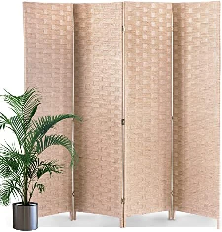 Room Divider,4 Panels 6FT Folding Privacy Screen Room Divider Wall Wood Mesh Hand-Woven Design Freestanding Partition Portable Wall For Home Office Bedroom(Black) - Image 10