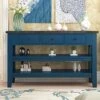48'' Solid Wood Console Table, Modern Entryway Sofa Side Table With 3 Storage Drawers And 2 Shelves. Easy To Assemble (Blue)