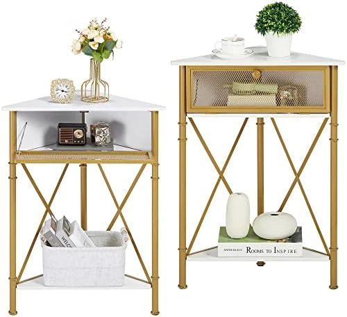 VECELO Cabinet/Table, 3-Tier Display Shelves With Protection Door, Metal Frame Storage Shelf Organizer For Small Space, Living Room, Kitchen, Bathroom, Set Of 2, Grey+Black - Image 8