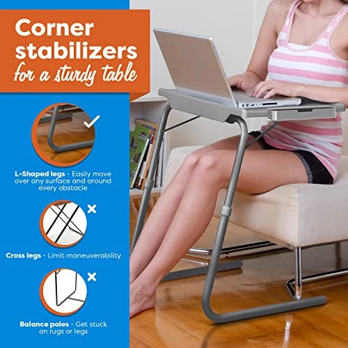 Table-Mate XL PRO TV Table Tray - Portable Adjustable Folding Trays For Eating Or Work Laptop, Slate Gray - Image 2