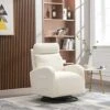 Swivel Rocker Recliner Chair With Metal Base And Side Pocket, Upholstered Nursery Glider Chair, Comfortable Rocking Chair For Nursery, Home And Office, Modern High Back Arm Chair, White Teddy