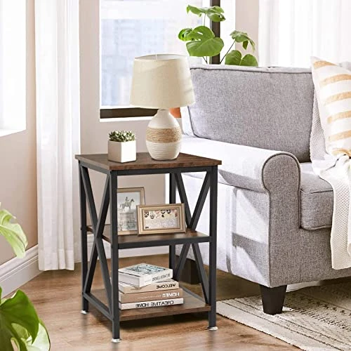 End Tables Set Of 2 With Storage, 16" D X 16" W X 24" H, 3-Tier Side Table Set Of 2 End Tables Living Room Set Of 2 Farmhouse, X-Shaped Night Stands For Bedrooms Set Of 2 Bedside Tables Set Of 2