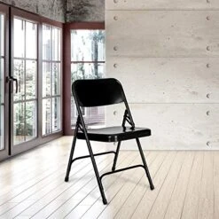 OEF Furnishings Heavy Duty Double Hinge Steel Folding Chair, Black