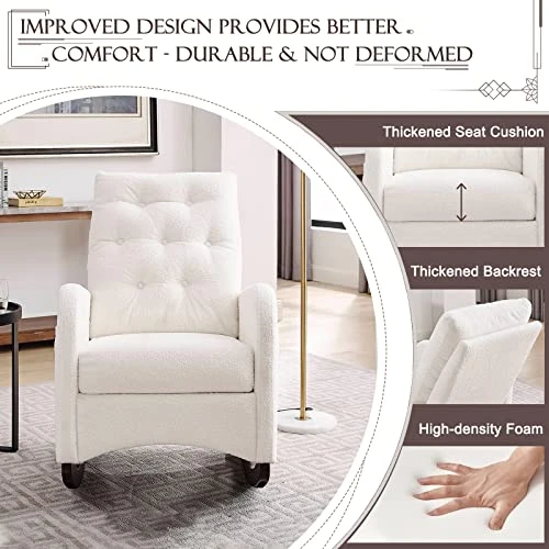 Obuvar Upholstered Rocking Chair For Nursery, Accent Glider Rocker With Two Pockets, Comfy Armchair With Tall Backrest And Double Layer Cushion, Baby Nursery Glider For Living Room, Bedroom (White) - Image 2