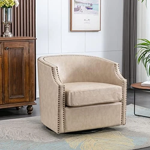 Luccalily Swivel Rocking Chair For Nursery, Upholstered Glider Nursery Chair With Breathable Fabric For Bedroom, Living Room, Beige - Image 7