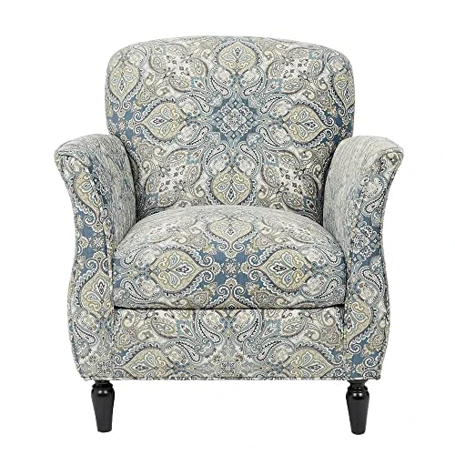 Madison Park Escher Accent Chairs-Hardwood, Plywood, Curved Living Armchair Modern Classic Style Family Room Sofa Furniture, Blue Multi/Brown - Image 3
