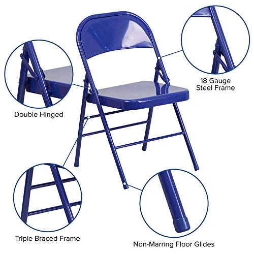 Flash Furniture 4 Pack HERCULES COLORBURST Series Cobalt Blue Triple Braced & Double Hinged Metal Folding Chair - Image 3