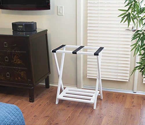 Lipper International 502W Right Height Folding Luggage Rack With Bottom Shelf, White Finish, 22 ⅞" X 13 ¾" X 27 ½" - Image 3
