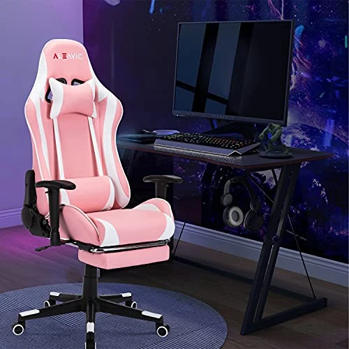 Pink Gaming Chair,Gaming Chair With Footrest,High Back Ergonomic Gaming Chair Adjustable,Racing Style PU Leather Gamer Chair,Massage Gaming Chair With Headrest And Lumbar Support - Image 2