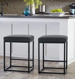 MAISON ARTS Black Counter Height 24" Bar Stools Set Of 2 For Kitchen Counter Backless Modern Square Barstools Upholstered Faux Leather Stools Farmhouse Island Chairs,Support 330 LBS,(24 Inch,Black)