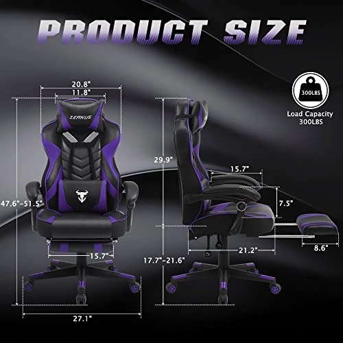 Purple Gaming Chair, Reclining Computer Chair With Footrest, High Back Gamer Chair With Massage, Large Computer Gaming Chair, Racing Style Desk Chair For Gaming, Big And Tall Gaming Chairs For Adults - Image 5