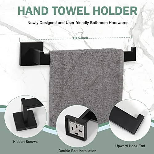 VELIMAX Premium Stainless Steel 4 Pieces Bathroom Hardware Accessories Set Wall Mounted Towel Bar Set, Matte Black, 23.6-Inch - Image 4