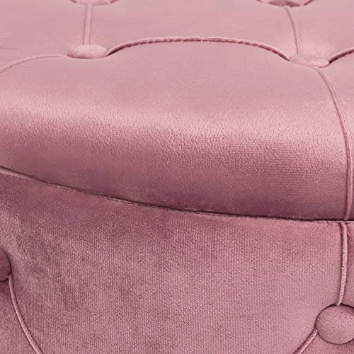 Homebeez 18.9" Round Velvet Storage Ottoman, Pre-Assembled Multi-Function Storage Vanity Stool, Button Tufted Accent Coffee Table With Golden Plate Base,Pink - Image 2