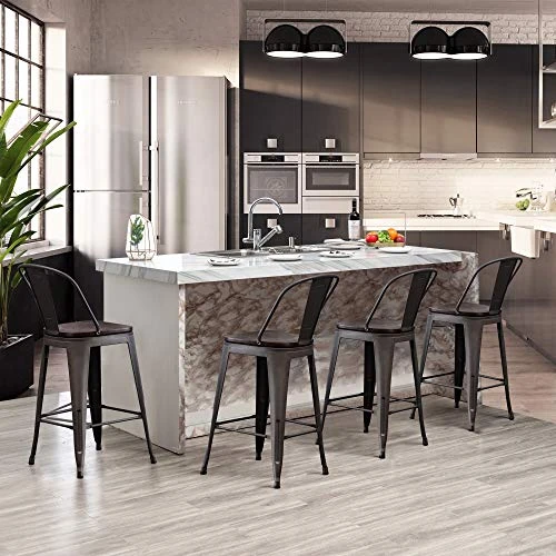 Yongchuang Metal Barstools 30" Seat Height High Back Bar Stools Industrial Kitchen Dining Stools Bar Chairs With Wooden Top Set Of 4, Gunmetal - Image 2