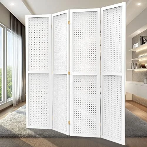 DURASPACE 4 Panel Room Divider 5.6 FT Pegboard Display Folding Wood Privacy Screen Pegboard Stand Organizer For Jewelry, Craft, Cloth, Art Display (White) - Image 11