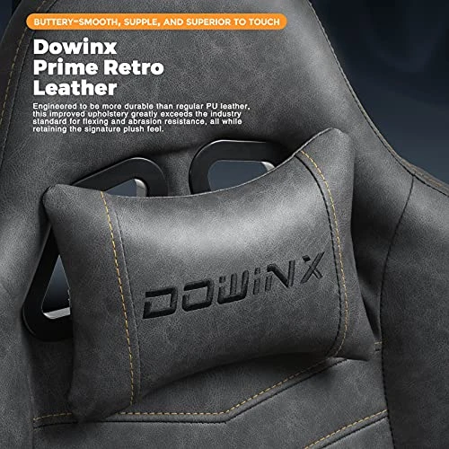 Dowinx Gaming Chair Office Chair PC Chair With Massage Lumbar Support, Vintage Style PU Leather High Back Adjustable Swivel Task Chair With Footrest (Light Grey) - Image 2
