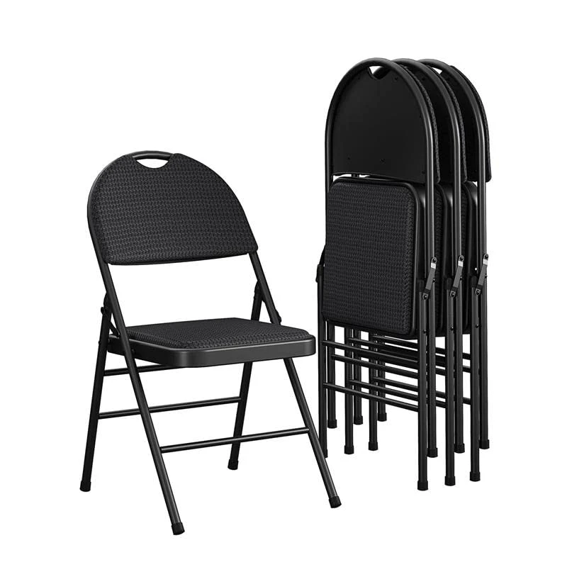 COSCO Essentials Commercial XL Comfort Fabric Padded Metal Folding Chair With Contoured Seat Back, 300 Lb. Weight Rating, Triple Braced, 4-Pack, Black - Image 4