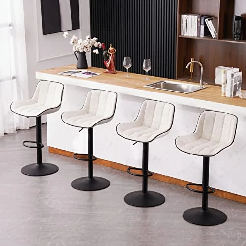 YOUNUOKE Black Bar Stools Set Of 2 Modern Upholstered Counter Height Barstools With Back Adjustable Swivel Bar Stool PU Leather Bar Chair Stools For Kitchen Islands - Image 3