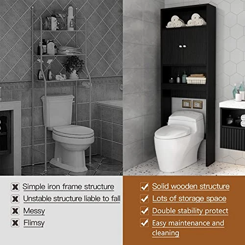 ME2 Bathroom Over The Toilet Storage Cabinet, 77'' Taller Bathroom Organizer Shelf Space-Saving Collect Cabinet With Shelves And Double Doors, Black - Image 4