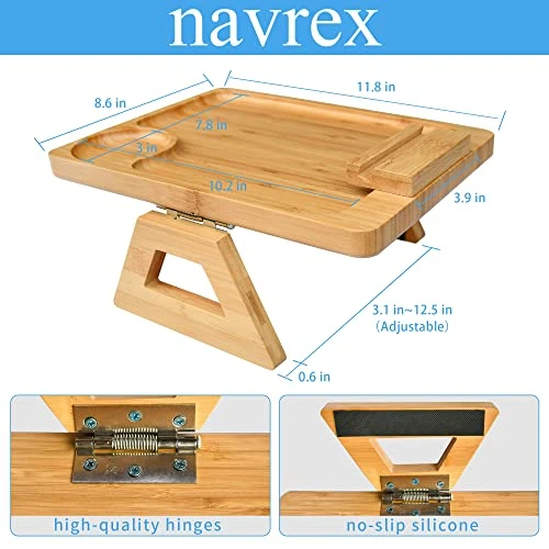 NAVREX Couch Arm Tray Table Clip On Sofa, Coffee Table Tray, Sofa Armrest TV Tray With 360° Rotating Phone Bracket, Bamboo Couch Arm Tray, Living Room Table, Gift For Mom Dad Or Friends - Image 3