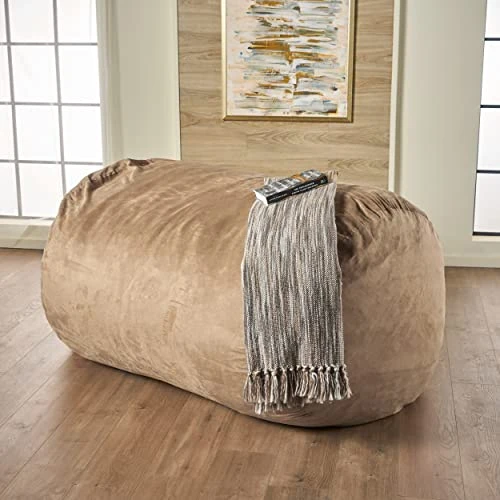 Great Deal Furniture Flora Traditional 6.5 Foot Suede Bean Bag (Cover Only), Tuscany - Image 2