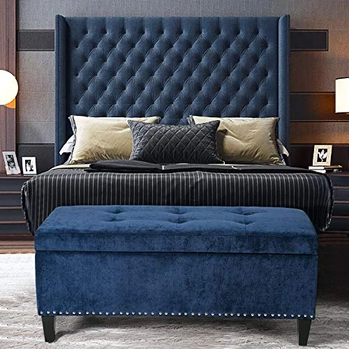 Joveco Storage Ottoman Bench Microfiber Rectangular Button Tufted Footstool Toy Chests & Storage Room Organizer (Dark Royal Blue) - Image 5