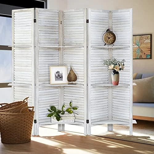 AMBITION LAND Room Divider, Privacy Screen, Room Dividers And Folding Privacy Screens Room Divider Wall Panels Room Divider With Shelves, 5 Panel White - Image 9