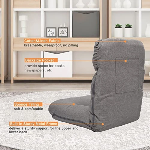 WAYTRIM 5-Position Indoor Adjustable Floor Chair, Padded Kids Gaming Sofa Chair With Backrest, Perfect For Living Room, Bedroom - Gray - Image 3