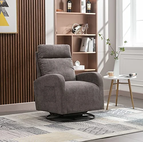 Kurhwyss Swivel Glider Chair For Nursery, Modern Rocker Chair With High Back And Storage Pocket, Upholstered Accent Rocking Chair With Solid Metal Base For Living Room, Bedroom (Dark Gray)