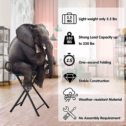 QQXX Folding Stool With Footrest,Portable Collapsible Bar Stool,Leather Padded Foldable Stool Round Stool For Outdoor/Indoor Camping Fishing Kitchen Dorm Rec Room(Seat Height 24.8inch, Black) - Image 6