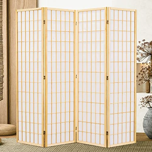 Salfanre Divider For Room Separation, 4 Panel Room Divider, Japanese Room Dividers, Shoji Screen, Folding Screen, 5.6 Ft, Natural - Image 6