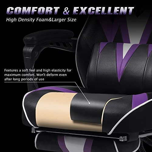 Zeanus Gaming Chair For Adults Purple Gaming Chairs Reclining Computer Chair With Footrest For Heavy People Gamer Chair With Massage Ergonomic PC Gaming Chair Racing Chair For Gaming Big And Tall - Image 4