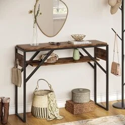 Bestier Console Table For Entryway, Behind Couch Table For Living Room, Small Entry Table With 2 Tier Storage Shelves, Rustic Brown