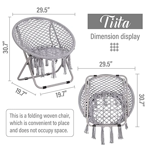 Tiita Saucer Chair, Round Cozy Chairs With Folding Metal Frame, Handmade Knitted Mesh, Comfy Moon Chair For Bedroom, Living Room Dorm Rooms, Garden And Courtyard - Image 2