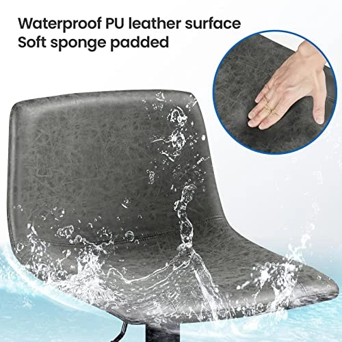 Yaheetech Swivel Bar Stools Set Of 2 For Kitchen Counter Adjustable Counter Height Bar Chairs With Back Tall Barstools PU Leather Kitchen Island Stools, Grey - Image 6