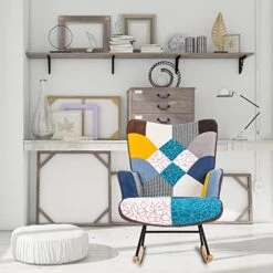 FATFISH Rocking Chair, Tufted Upholstered Rocking Chair For Nursery, Comfy Wingback Glider Rocker With Safe Solid Wood Base For Living Room Bedroom Balcony