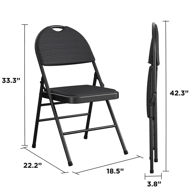 COSCO Essentials Commercial XL Comfort Fabric Padded Metal Folding Chair With Contoured Seat Back, 300 Lb. Weight Rating, Triple Braced, 4-Pack, Black - Image 3