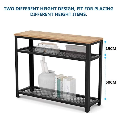 Tribesigns Console Table, Entryway Hallway Table With 2 Mesh Storage Shelves, Industrial Style, For Living Room, Corridor, Bedroom (Maple Wood) - Image 2