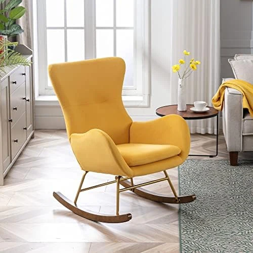 DM Furniture Sherpa Rocking Accent Chair Upholstered Nursery Glider Rocker For Baby Nursing Comfy Lounge Chair With Gold Legs For Living Room Bedroom, White - Image 12