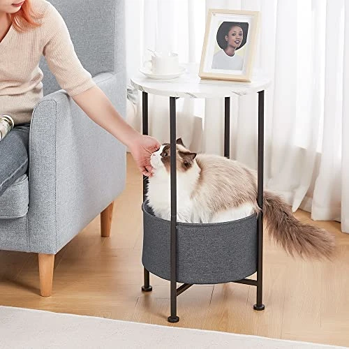 LEMONDA 26" High Marble White Round End Table With Storage,Small 2 Tiers Round Side Table With Basket For Living Room Bedroom,Round Sofa Table Nightstand Bedside Table For Small Spaces - Image 2