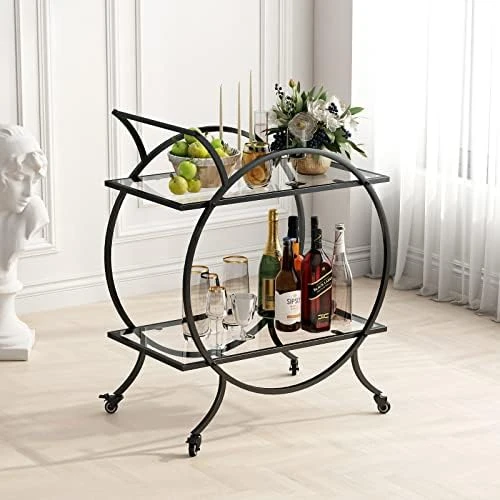 LORMITER Silver Bar Carts With 3 Tier Glass Shelves, Rolling Serving Bar Cart With Wine Rack And Glass Holder, Home Bar Carts & Wine Carts On Wheels For Kitchen, Indoor & Outdoor - Image 9