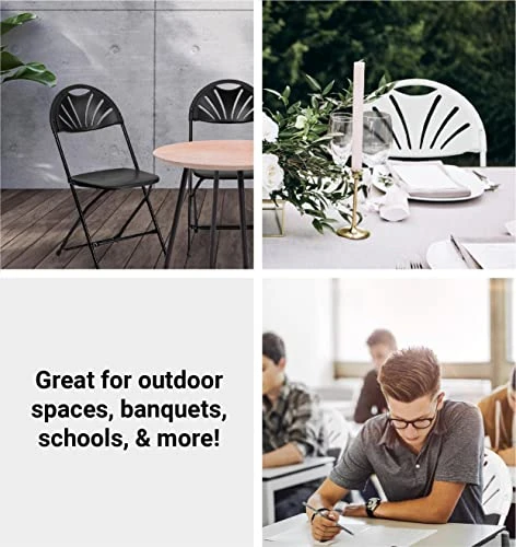 TentandTable Fan Back Heavy Duty Stackable Folding Chairs | White | 300-Pound Capacity | For Events, Banquets, Parties, And Weddings | 8 Pack - Image 5