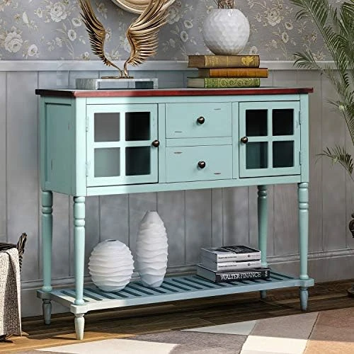 Harper & Bright Designs Console Table Buffet Sideboard Cabinet Sofa Table With Storage Drawers And Bottom Shelf Cabinet Living Room (Antique Blue) - Image 8