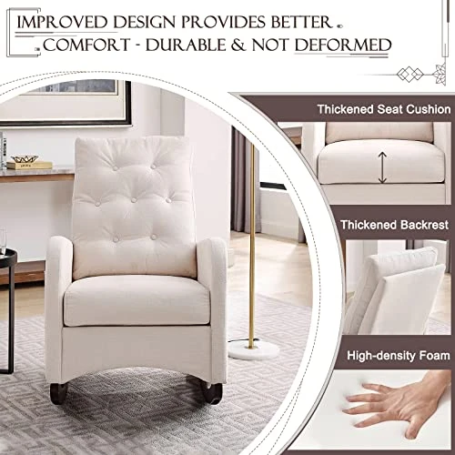Obuvar Upholstered Rocking Chair For Nursery, Accent Glider Rocker With Two Pockets, Comfy Armchair With Tall Backrest And Double Layer Cushion, Baby Nursery Glider For Living Room, Bedroom (Beige) - Image 2