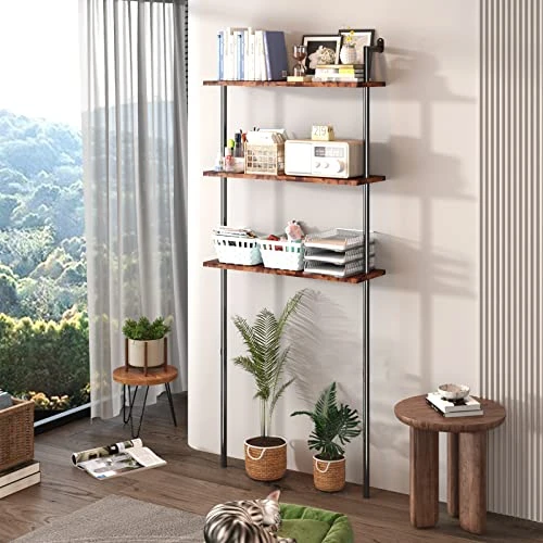 AmazerBath Over The Toilet Storage Shelf, 3-Tier Bathroom Over The Toilet Organizer Rack, Ladder Shelf For Bathroom, Space Saver, Metal Frame, Rustic Brown - Image 2