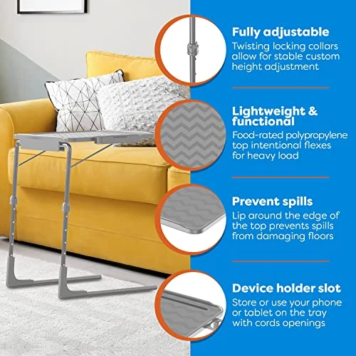Table-Mate XL PRO TV Table Tray - Portable Adjustable Folding Trays For Eating Or Work Laptop, Slate Gray - Image 5