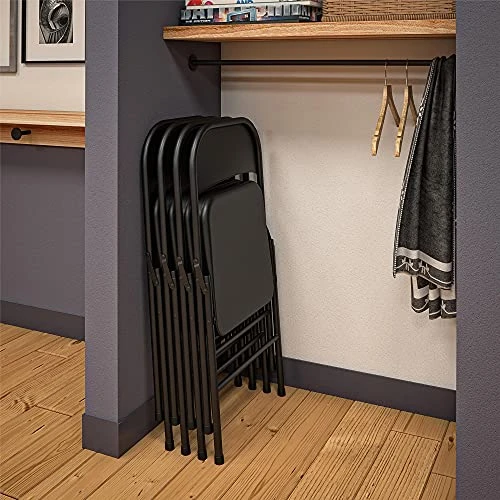 CoscoProducts COSCO Essentials All-Steel Metal Folding Chair, Full-Size, Double Braced, 4-Pack, Black - Image 4