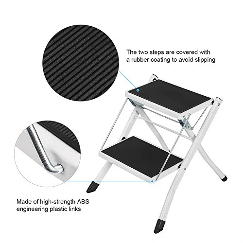 Office Step Stool Adults & Kids White Stepladder, Folding Step Stool With Non-Slip Wide Platform, Lightweight Portable Folding 2 Step Ladders For Home Kitchen Closet, Foldable Ladder 330 Lbs Capacity - Image 4