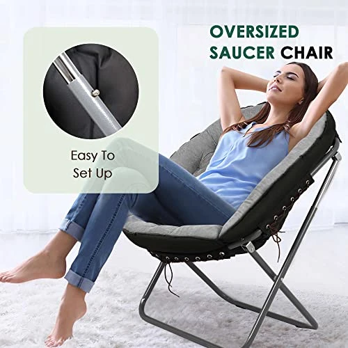 Tochiyoga Saucer Chairs For Adults, Oversized 265 Lb Saucer Chair For Bedroom, Papasan Chair With Cushion And Frame, Folding Saucer Chair, Moon Chair (Grey) - Image 6